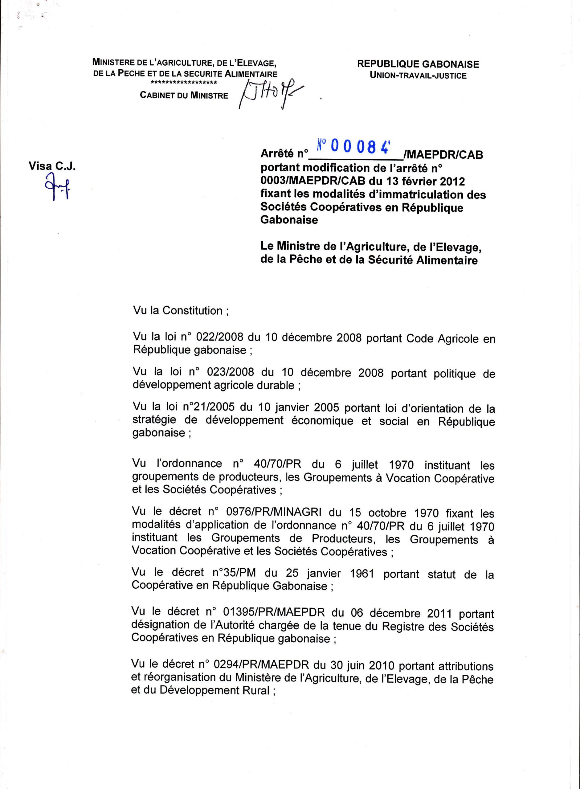 Immatriculation des Sociétés Coopératives en République Gabonaise
